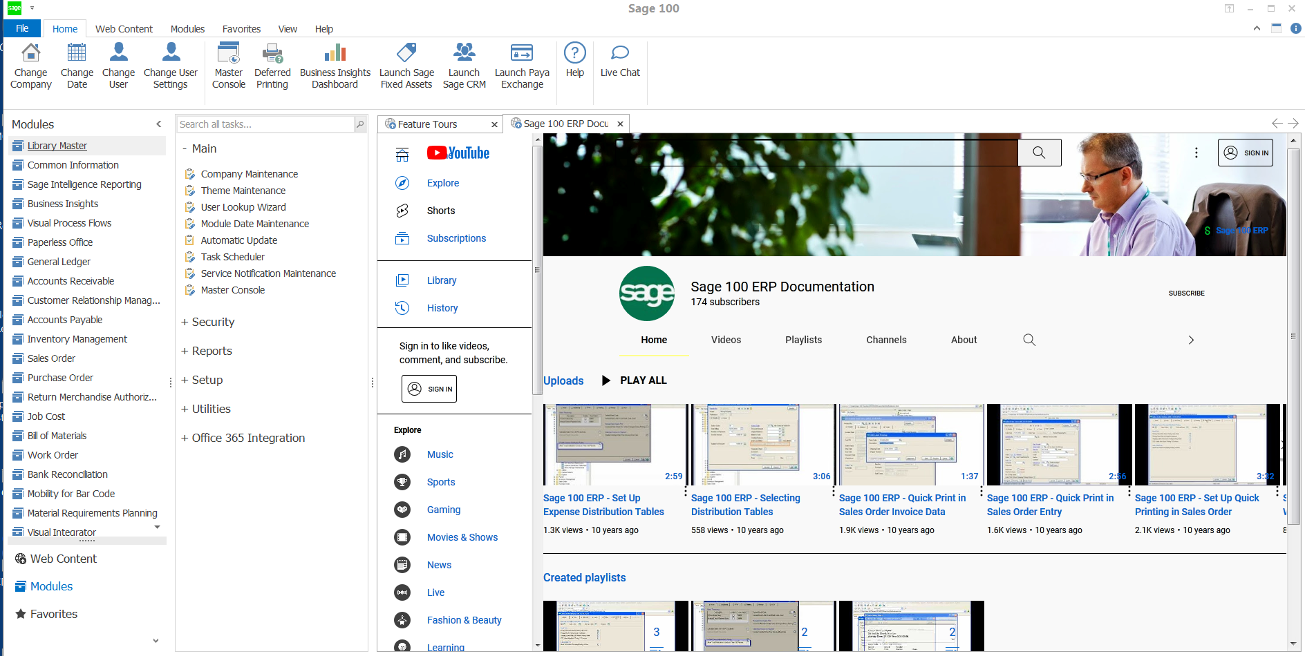 Sage 100 YouTube Links